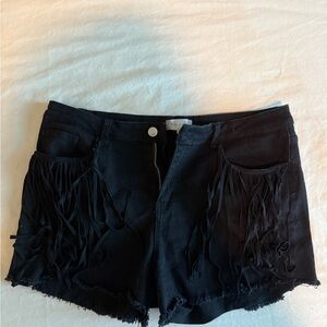 Black Fringe Women Shorts